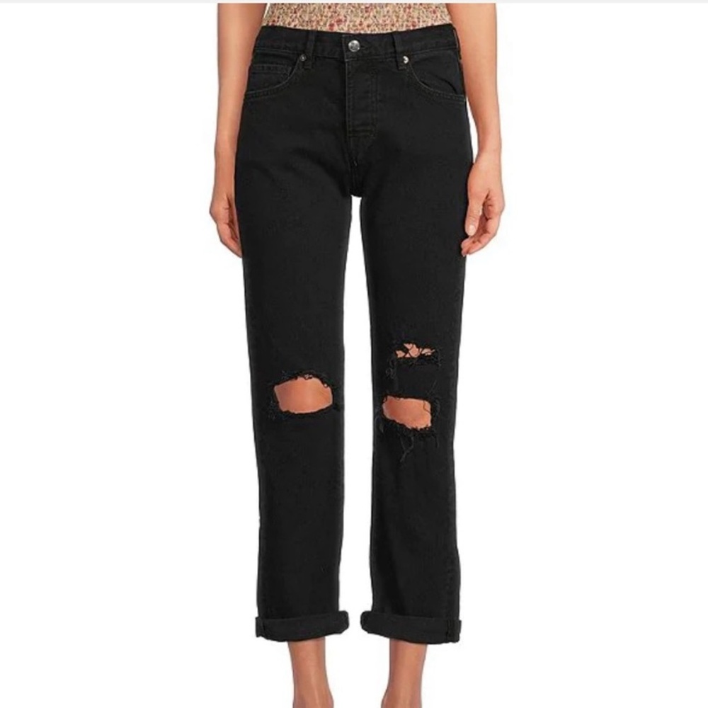 Free People We The Free Faded Black Straight Leg Ripped Jeans  | Women’s | 25